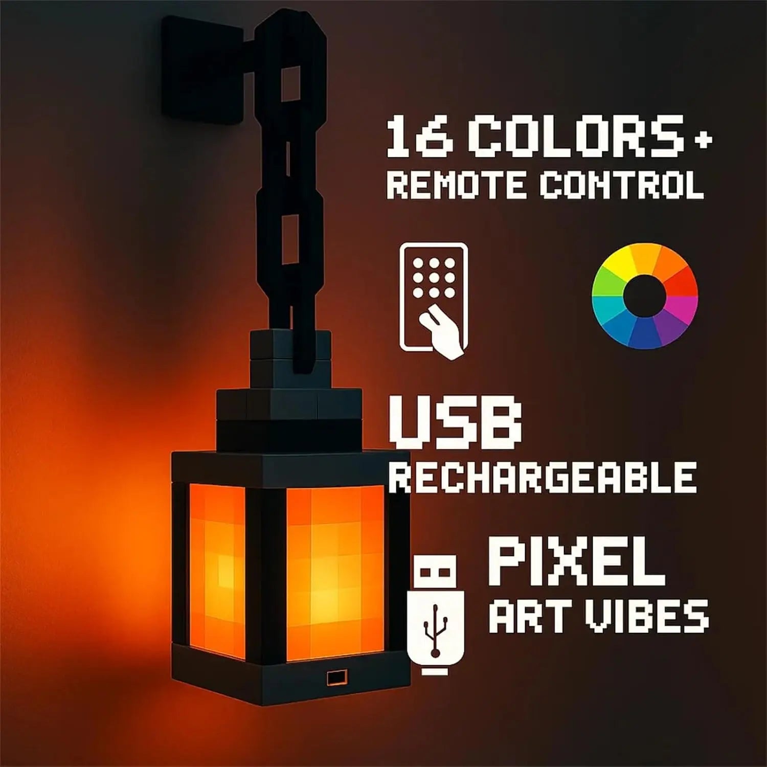 VIEDAJ | Pixel-Art Tabletop Lantern (16-Color Modes)